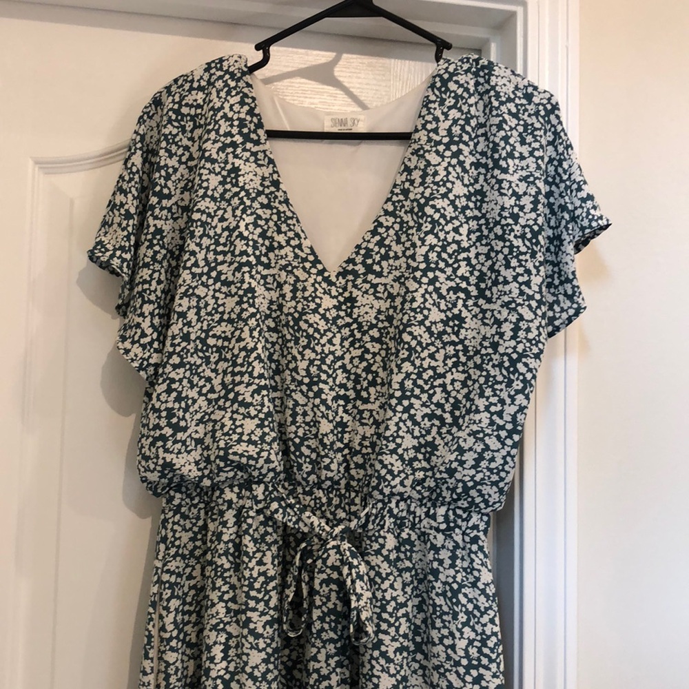 Green and white floral dress